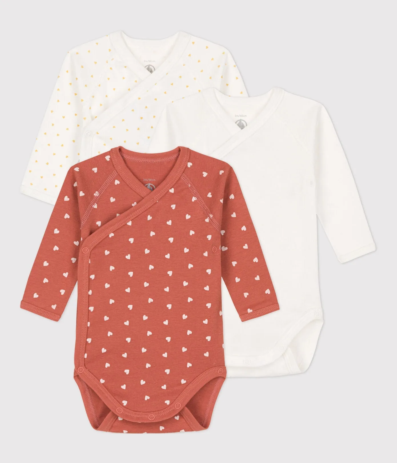 Petit Bateau Set 3 Cotton Bodies With Long Sleeve | Red