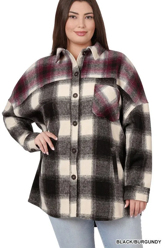 Plus Oversized yarn Dyed Plaid Longline Shacket