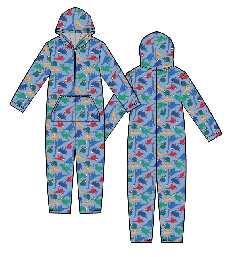 Plush Long Sleeve Onesie -Festive Dinos