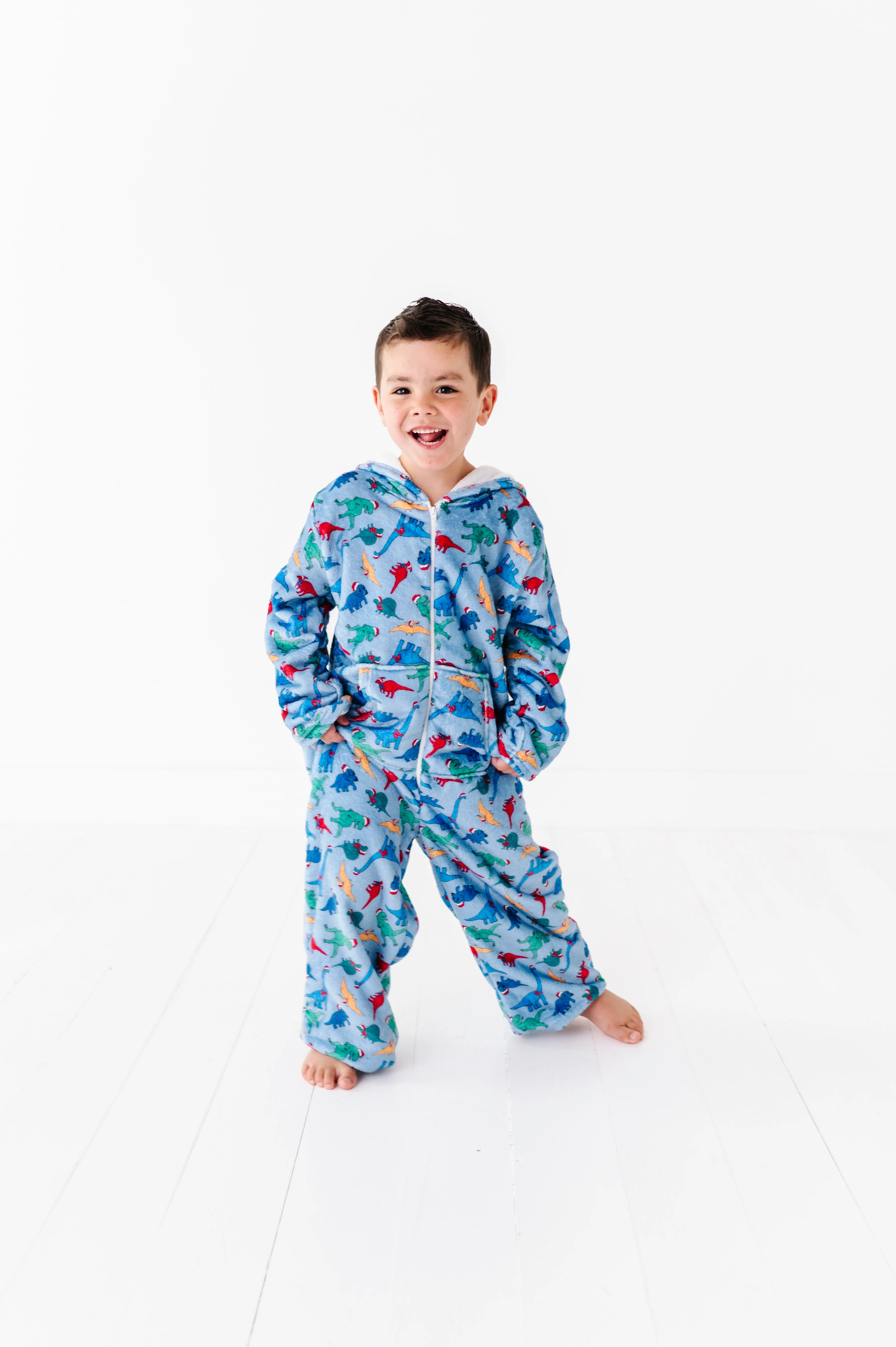 Plush Long Sleeve Onesie -Festive Dinos