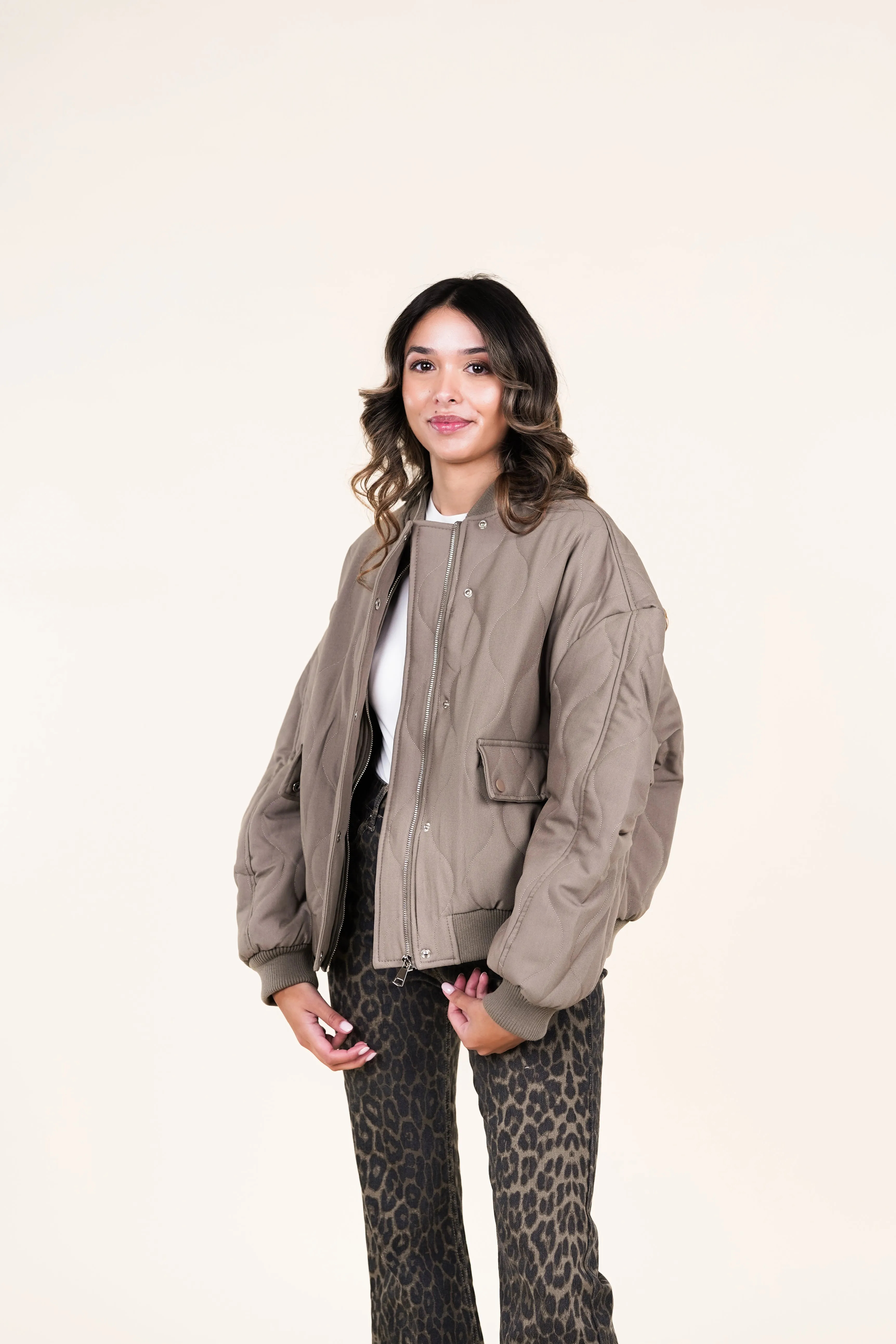 Puffer bomberjacket taupe - Pippa