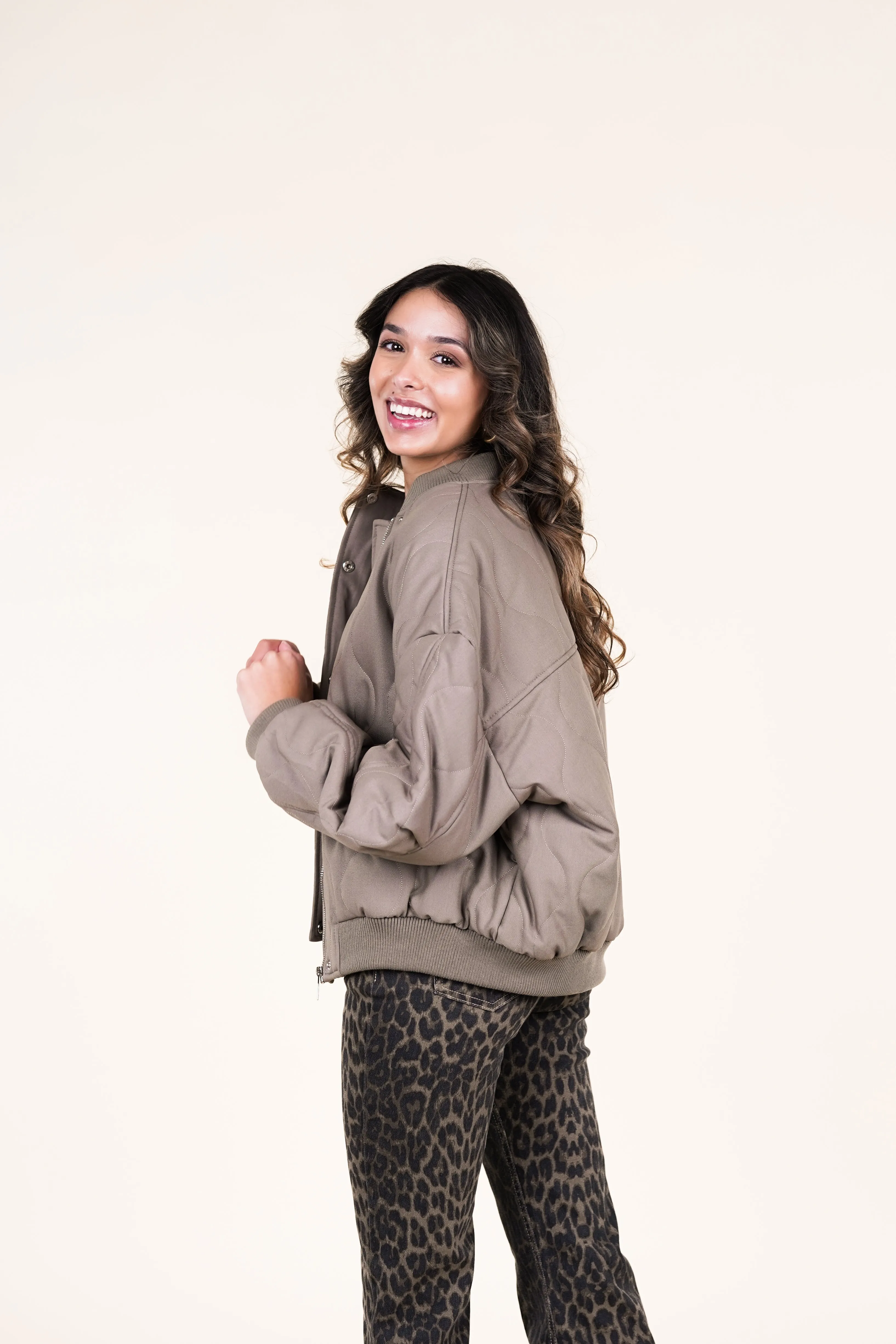 Puffer bomberjacket taupe - Pippa