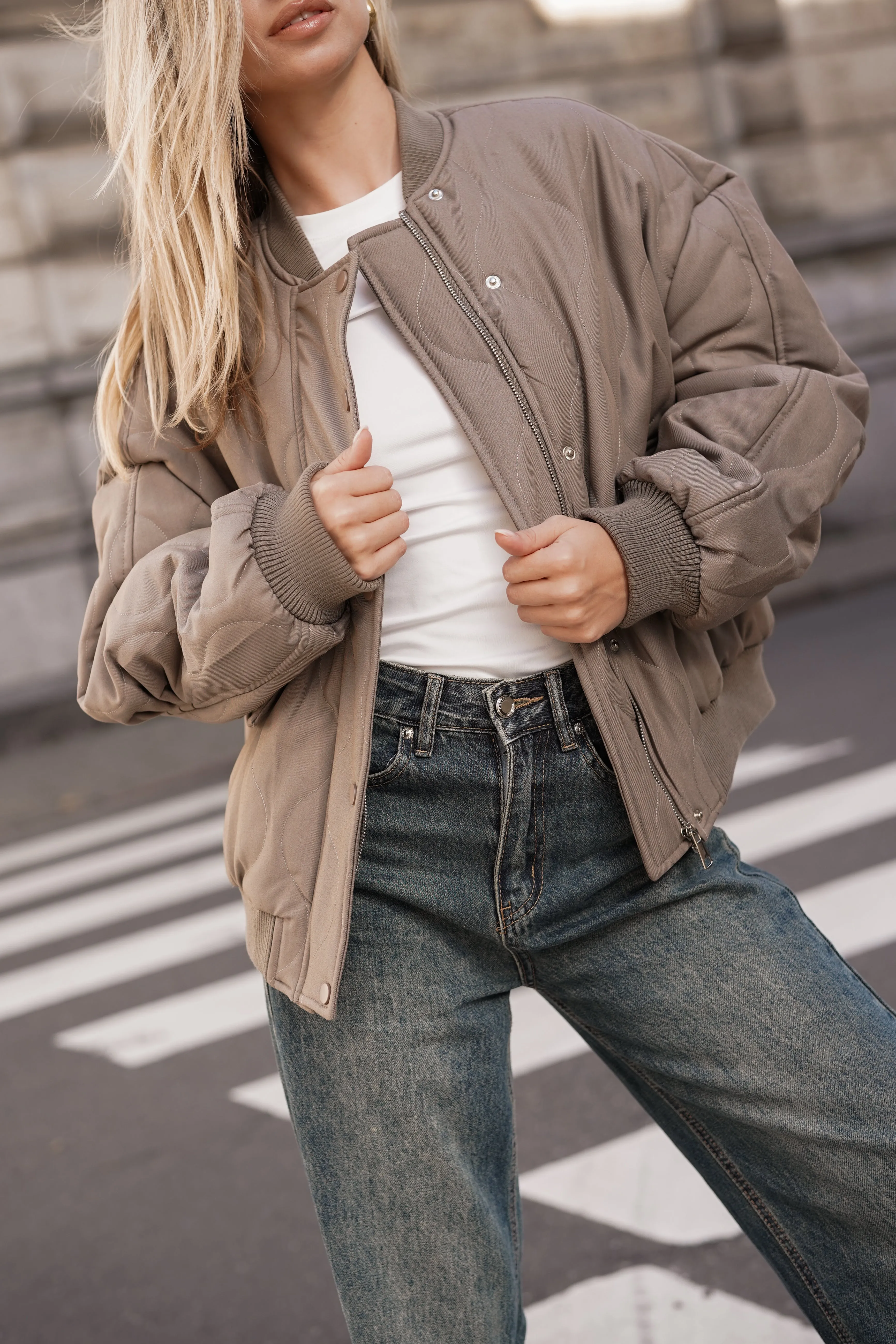 Puffer bomberjacket taupe - Pippa