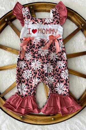 "I LOVE MOMMY" pink cheetah & flowers ruffle baby romper DLH2435