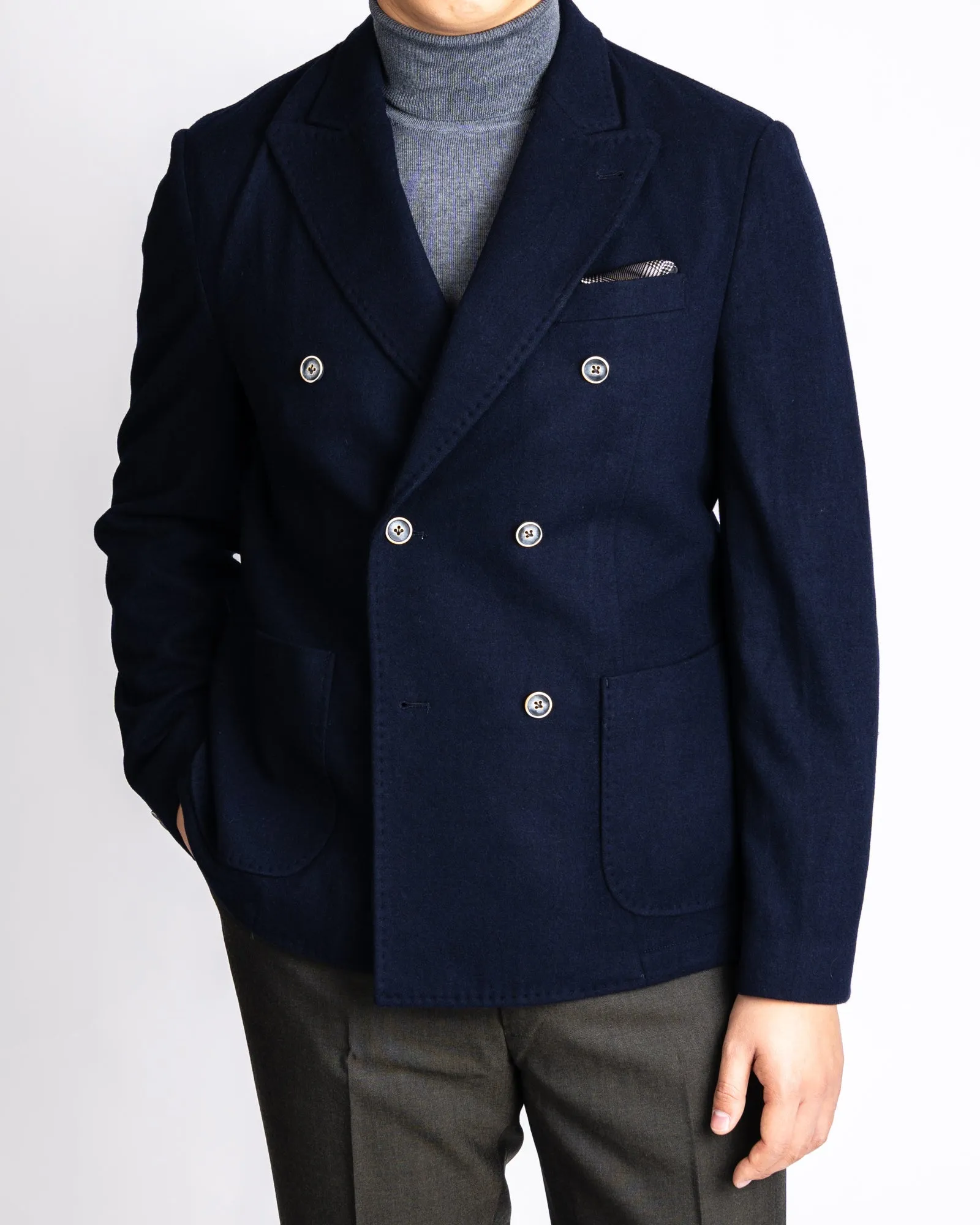 RC Navy Flannel Knit Stretch DB Blazer