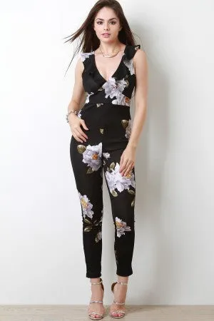 Ruffle Collar Floral Jumpsuit