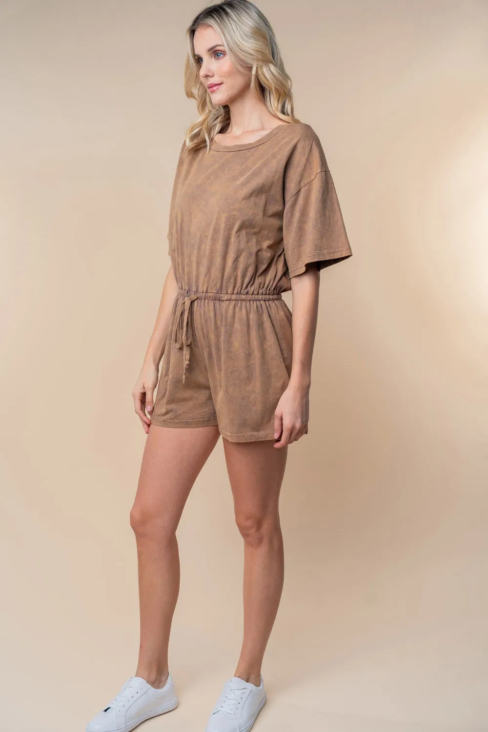 Short Sleeve Drawstring Romper