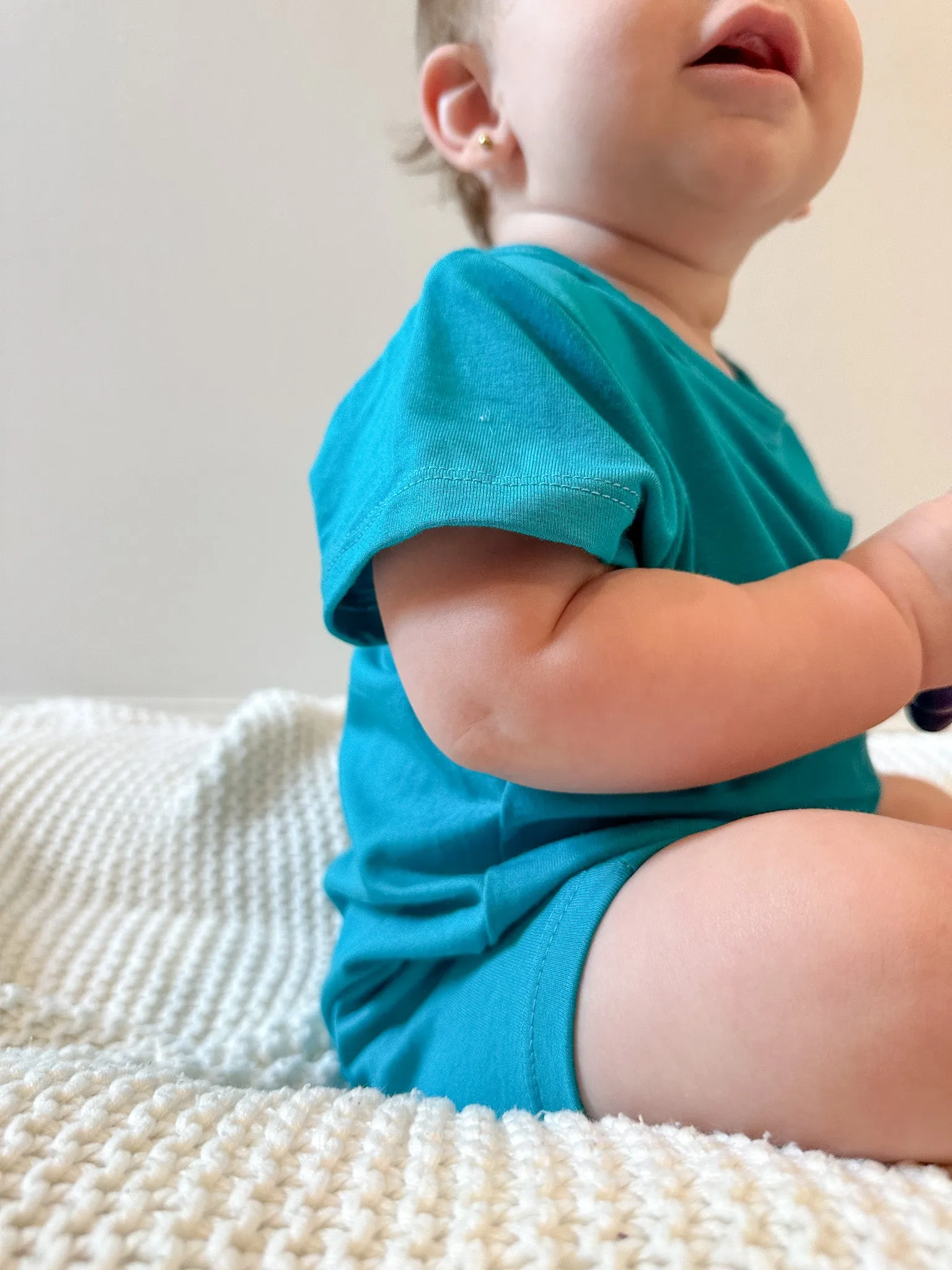 Short Sleeve Snap Romper | Turquoise | Luxury Bamboo