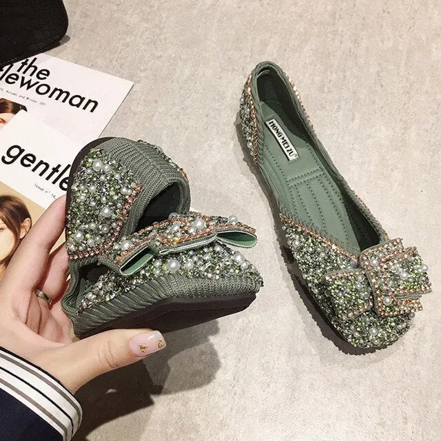 Single Shoes Women's  New Style Spring Spring Pearl Sequin Flat Top Shoes Versatile Low-Cut Gentle Fairy Shoes Scoop Shoe