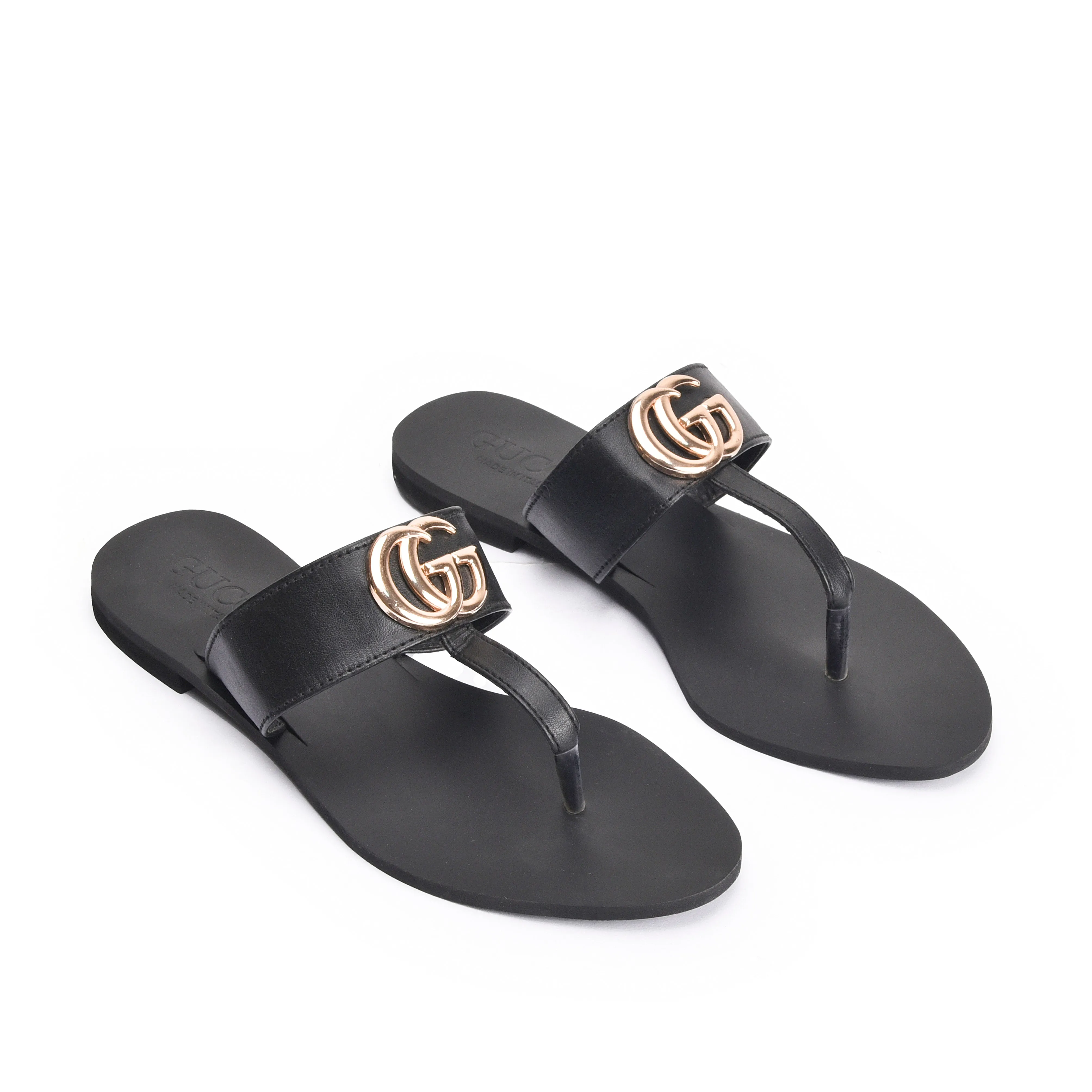 Sleek Black Leather Flats | 716R-C