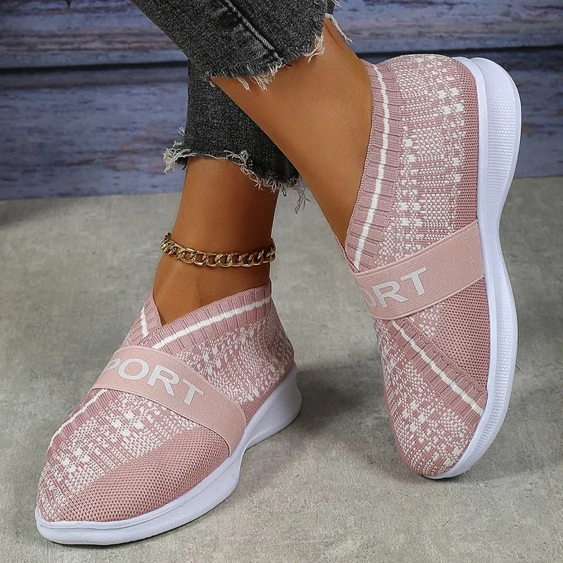 Sohiwoo Soft Sole Knitted Sneakers for Women Autumn Breathable Mesh Casual Walking Shoes Woman Plus Size 43 Flat Heels Loafers