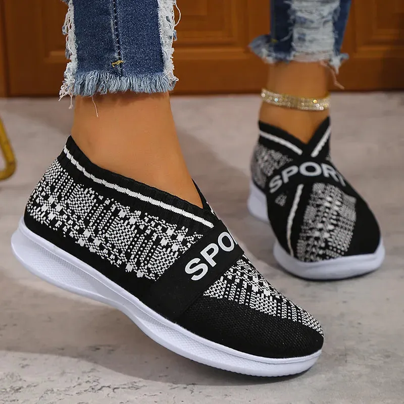 Sohiwoo Soft Sole Knitted Sneakers for Women Autumn Breathable Mesh Casual Walking Shoes Woman Plus Size 43 Flat Heels Loafers