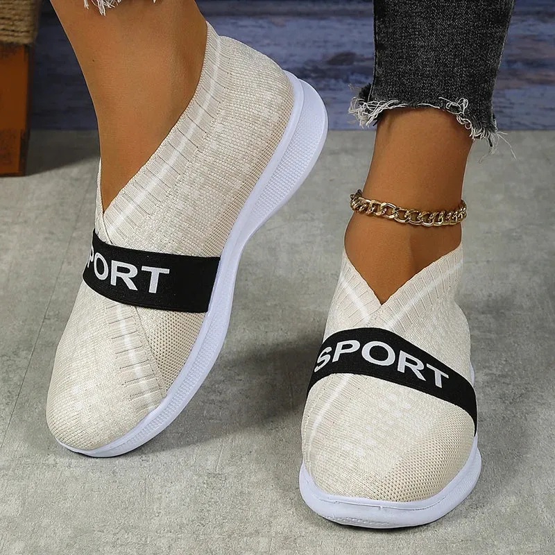 Sohiwoo Soft Sole Knitted Sneakers for Women Autumn Breathable Mesh Casual Walking Shoes Woman Plus Size 43 Flat Heels Loafers