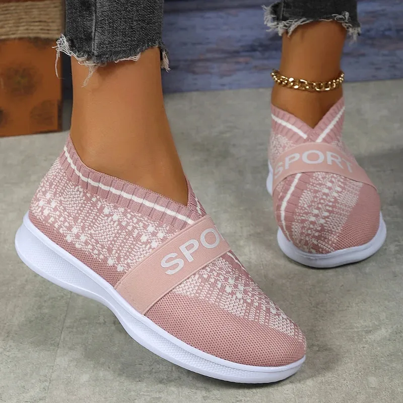 Sohiwoo Soft Sole Knitted Sneakers for Women Autumn Breathable Mesh Casual Walking Shoes Woman Plus Size 43 Flat Heels Loafers