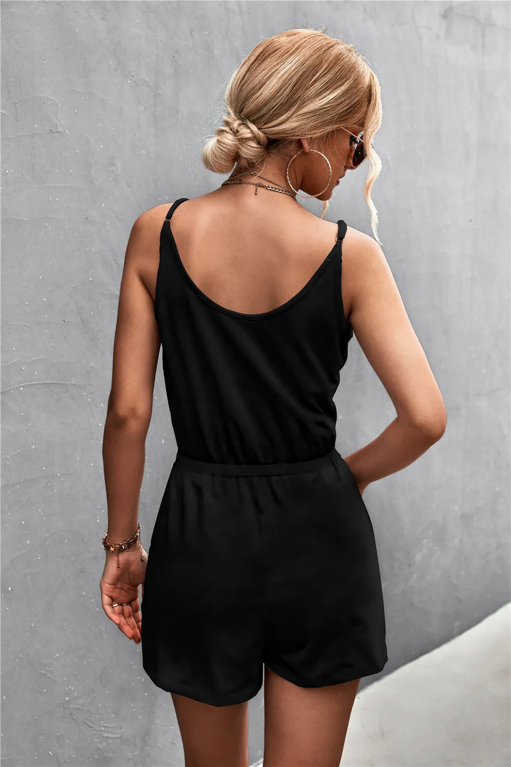 Spaghetti Strap V-Neck Pocket Romper