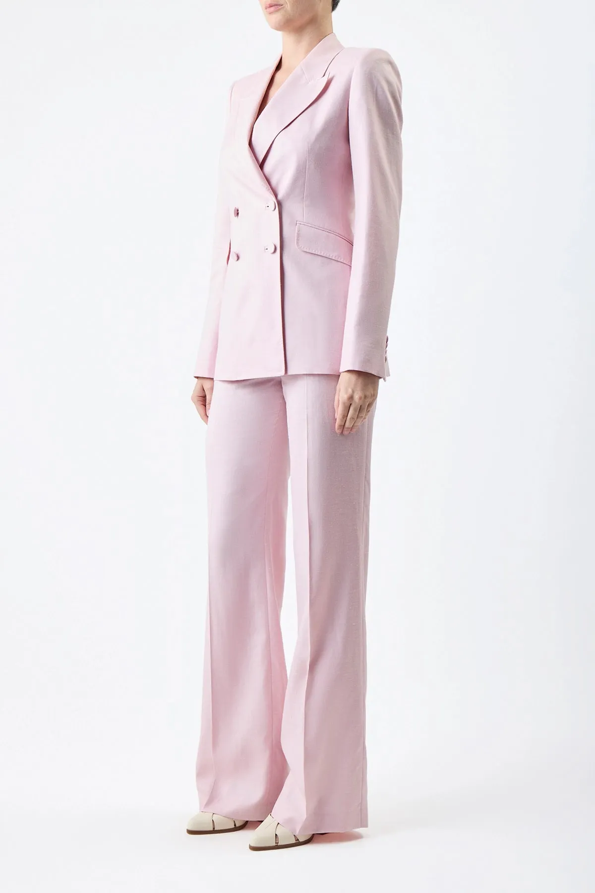 Stephanie Blazer in Blush Virgin Wool and Silk Linen Twill