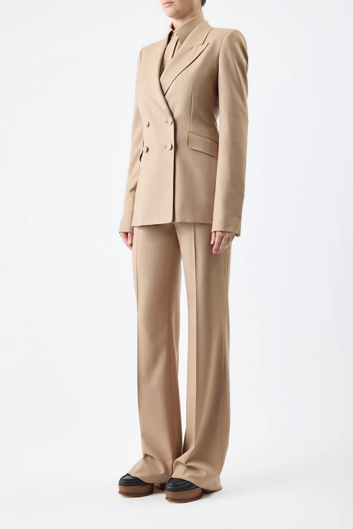 Stephanie Blazer in Camel Virgin Wool Twill