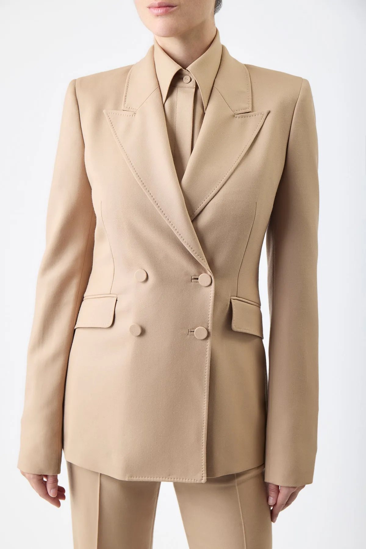 Stephanie Blazer in Camel Virgin Wool Twill