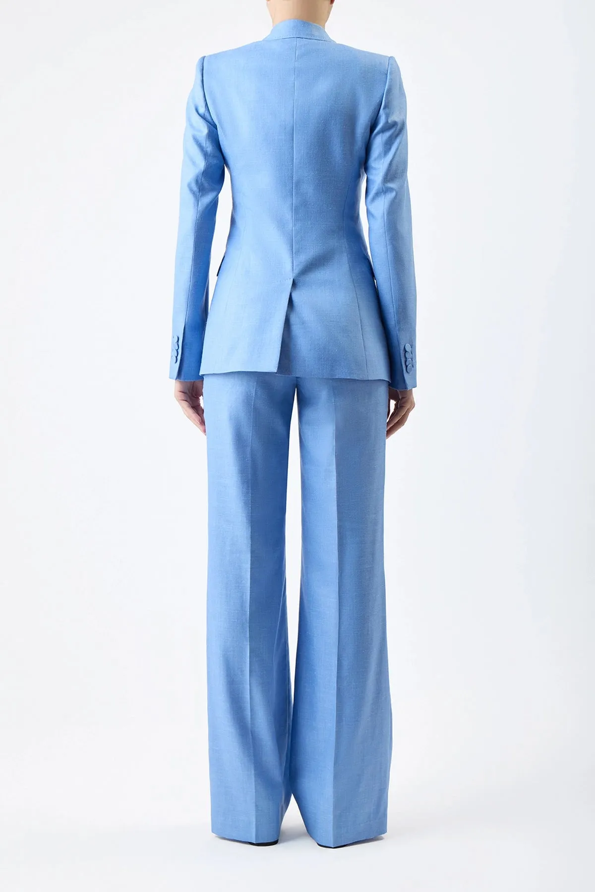 Stephanie Blazer in Light Blue Virgin Wool and Silk Linen Twill