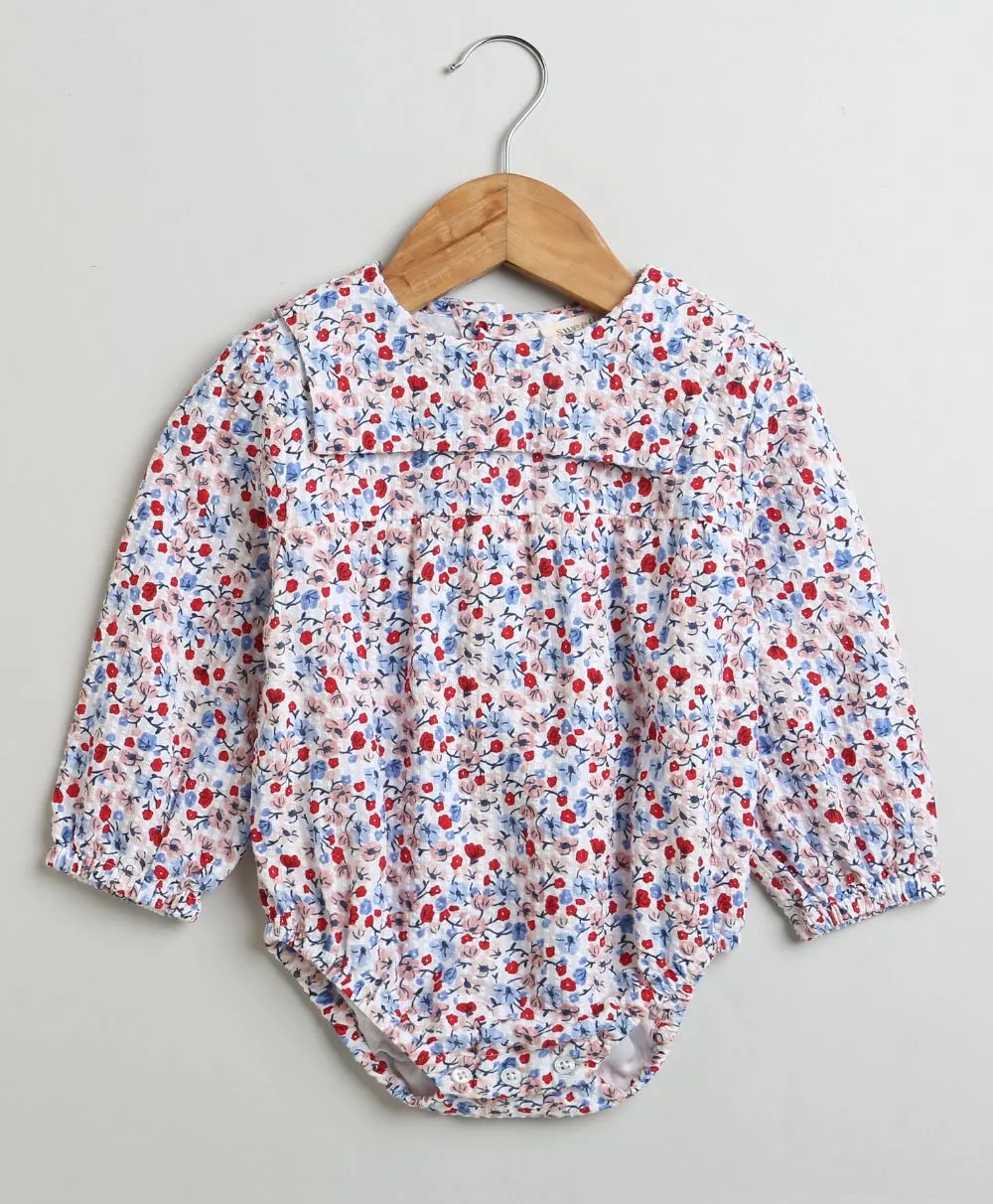 Sweetlime By AS Red & Blue Floral Print Organic Cotton Bodysuit