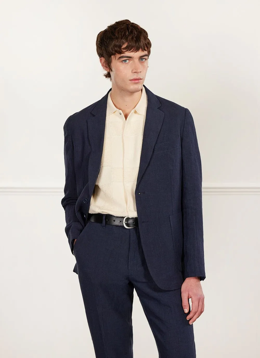 Tailored Linen Blazer | Navy