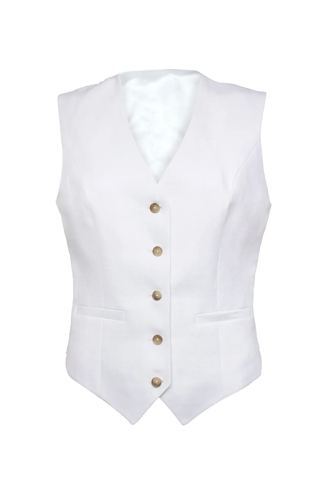 Tailored Waistcoat in White Linen by Anna James