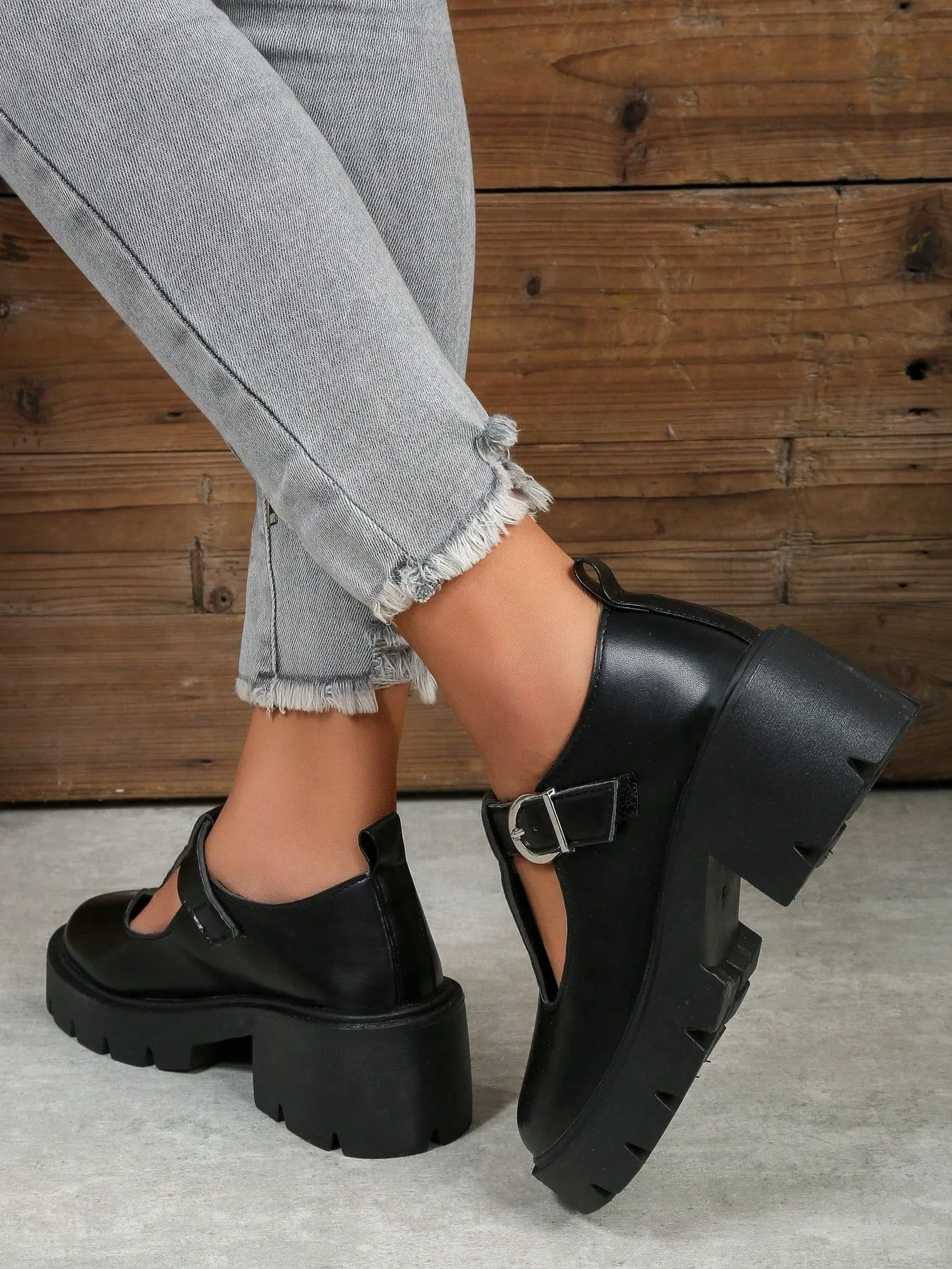 Wedge High Heel Shoes with Thick Sole and Black Color for Work