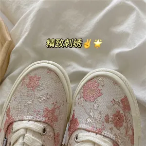 Women's Flat Shoes Embroidery Sneakers Sports Tennis Female Casual Pink Vulcanize Fashion  Kawaii Footwear