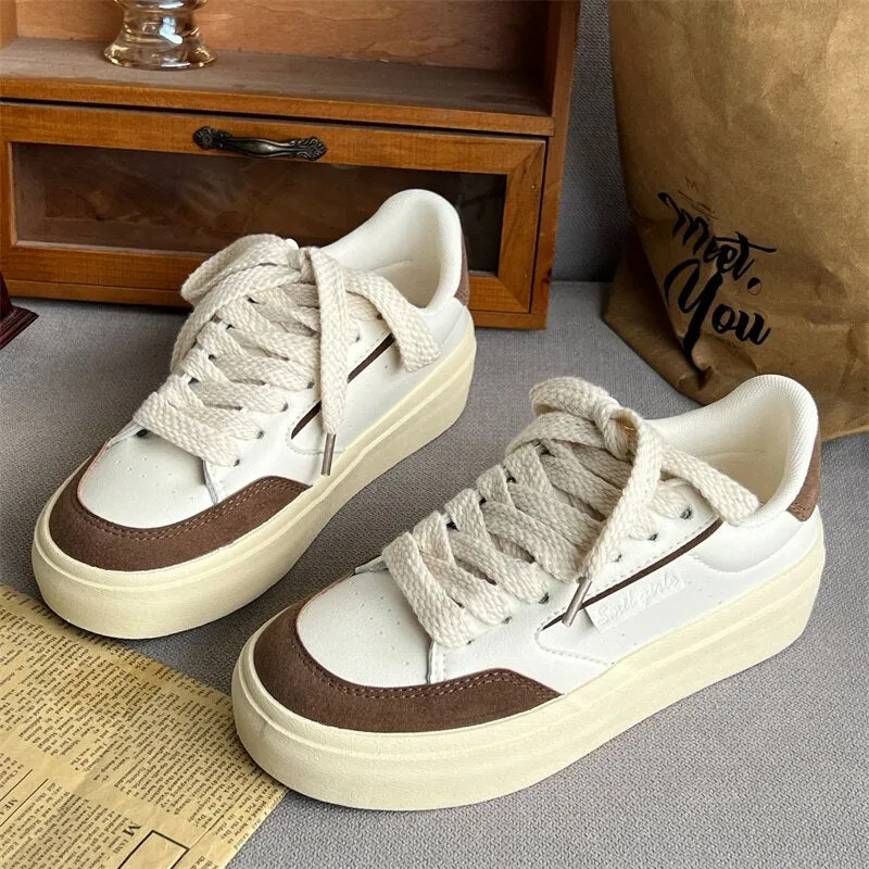 xiangtuibao Synthesis Leather Sneakers Women Designer Woman Spring Autumn Sneakers Female Flat Shoes Lace Up Casual Ladies Vulcanized Shoes